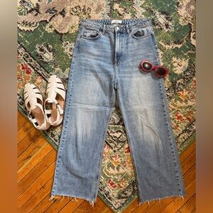 Classic Light Blue Straight Leg Jeans w/ raw hem